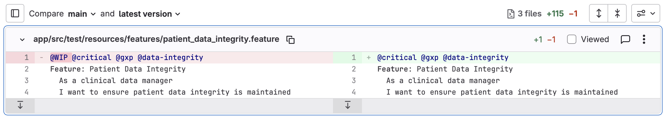 Git diff, rendered by GitLab